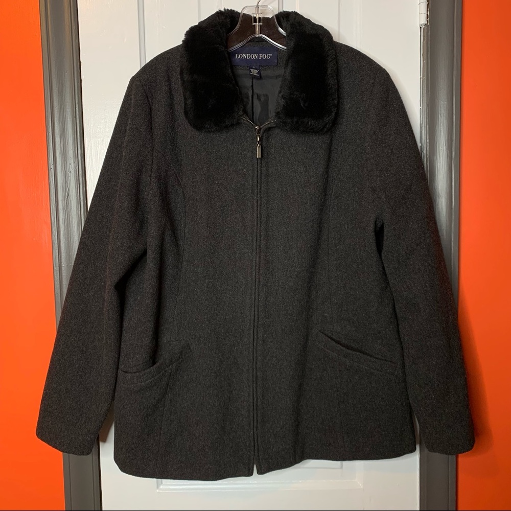 London Fog Wool Faux Fur Collar Coat